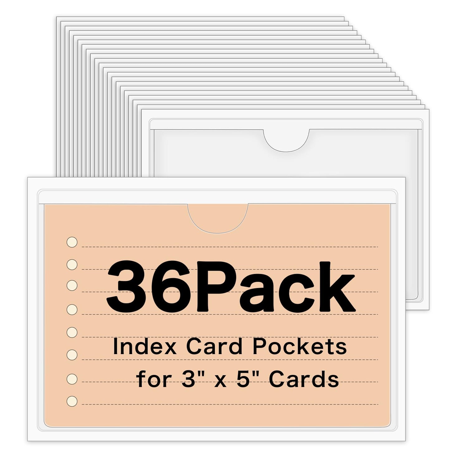 36 Pack 3" x 5" Index Card Holder Adhesive Plastic Label Holders Clear Tote Bag Labels Stickers for Organizing Storage Bins Library Card Shelves