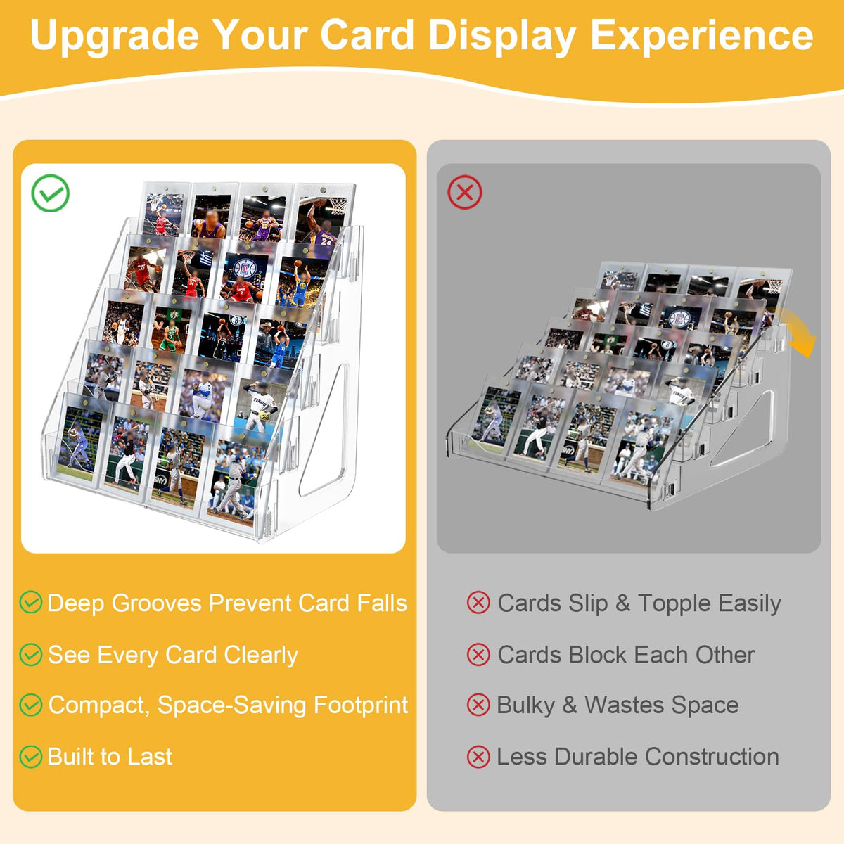 2 Pack Trading Card Display Stand, Greeting Card Display Stand, Cards Stands for Sports Baseball Graded Psa Slab Cards Displays Stands, Bookmark Postcard Sticker Holder Displays Standed Shelf, 5 Tier