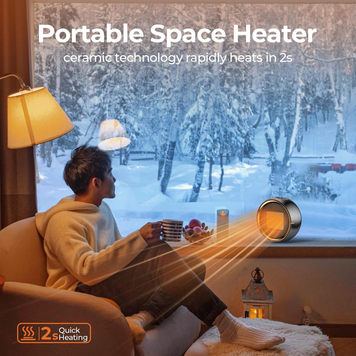 ASNUG Space Heater, Portable Electric 500W PTC Ceramic Heaters for Indoor Use, Efficient Fast Heating, Tip-Over & Overheat Protection, Quiet Small Mini Desk Heater for Bathroom Home Office Bedroom