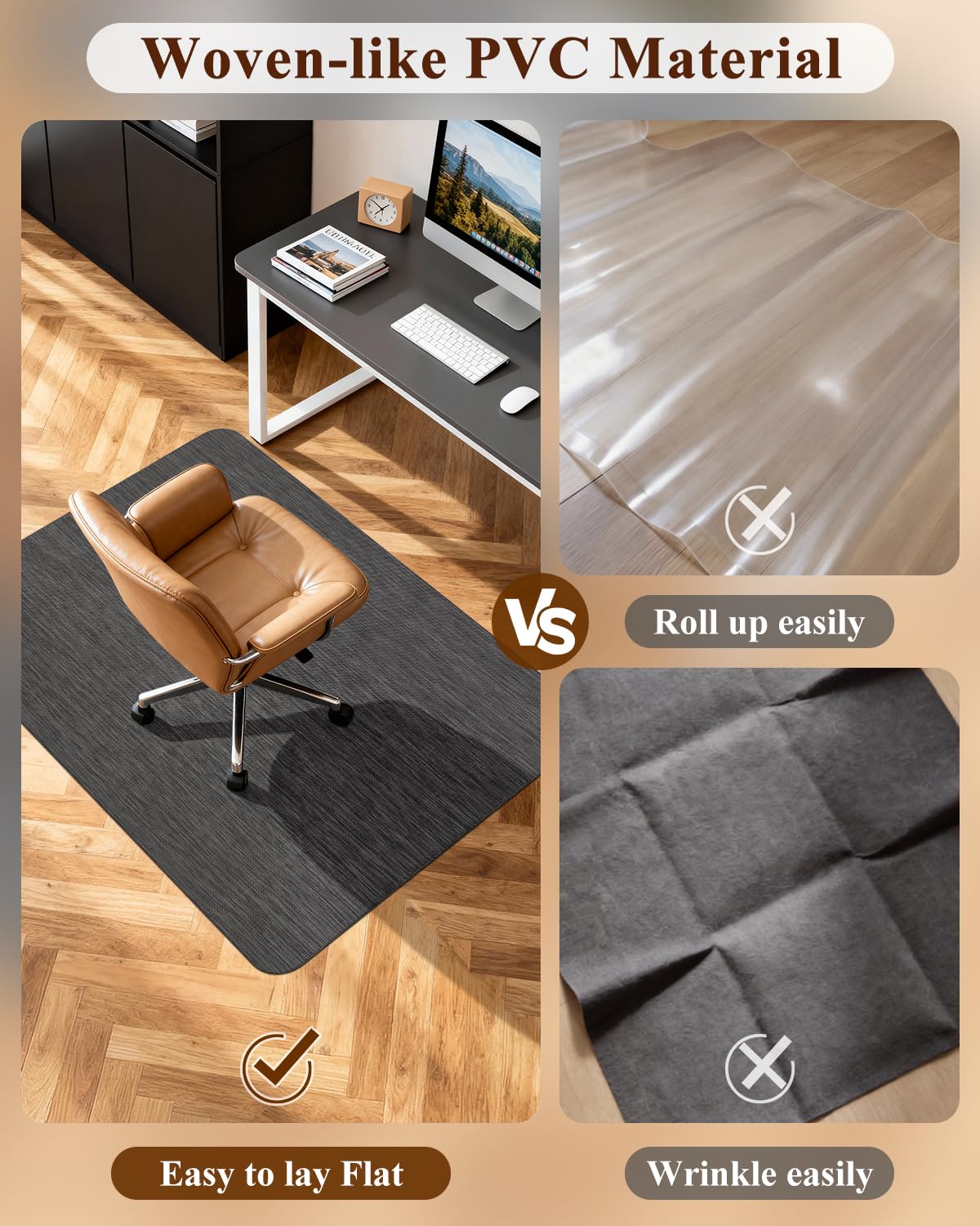 Soimeat Office Chair Mat for Hardwood Floor, 35.4" x 47.2" Non-Slip Desk Computer Chair Mat, PVC Floor Mat for Rolling Chair, Heavy Duty Wood/Tile Floor Protector Desk Rug for Home Office, Black
