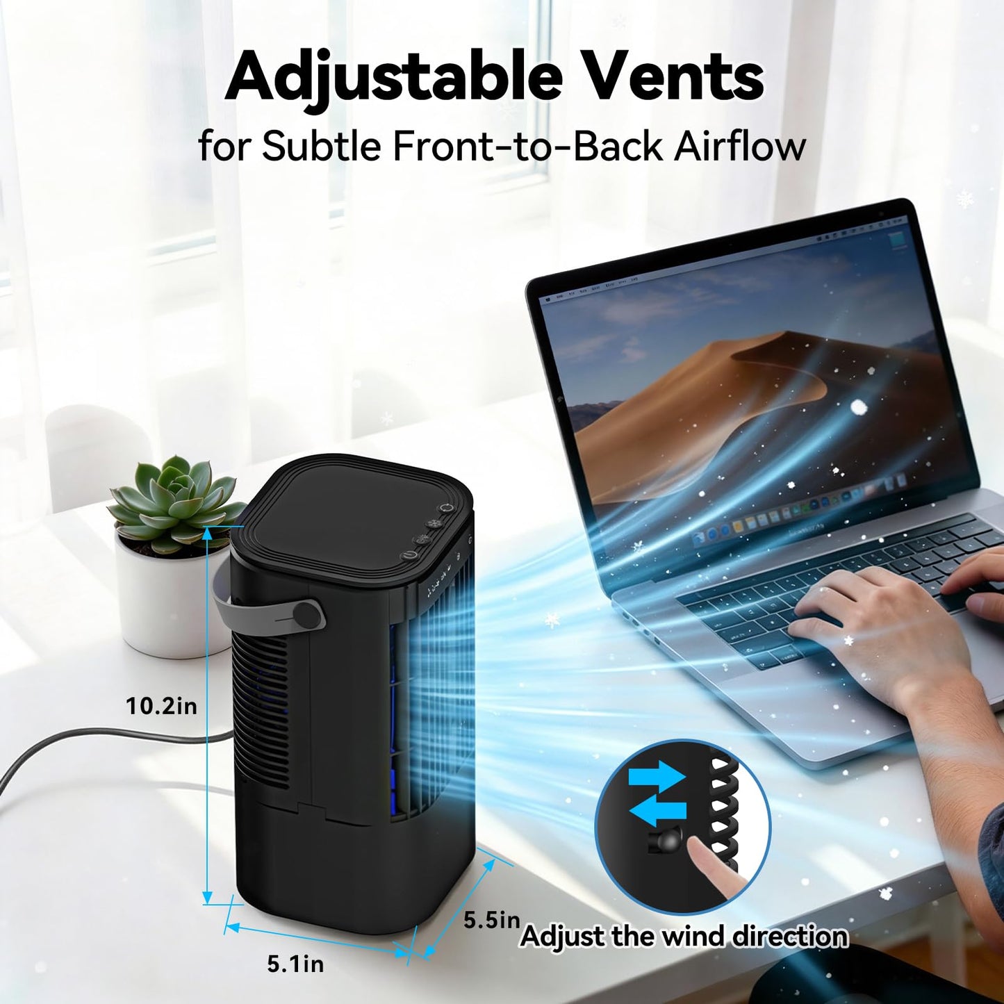 Portable Air Conditioners, 4-in-1 Mini Small Air Conditioner Evaporative Air Cooler Fan with 1000ml Water Tank, 3 Speeds & 7 LED Lights, Personal Mini AC with Timer for Bedroom, Desktop, Home, Office