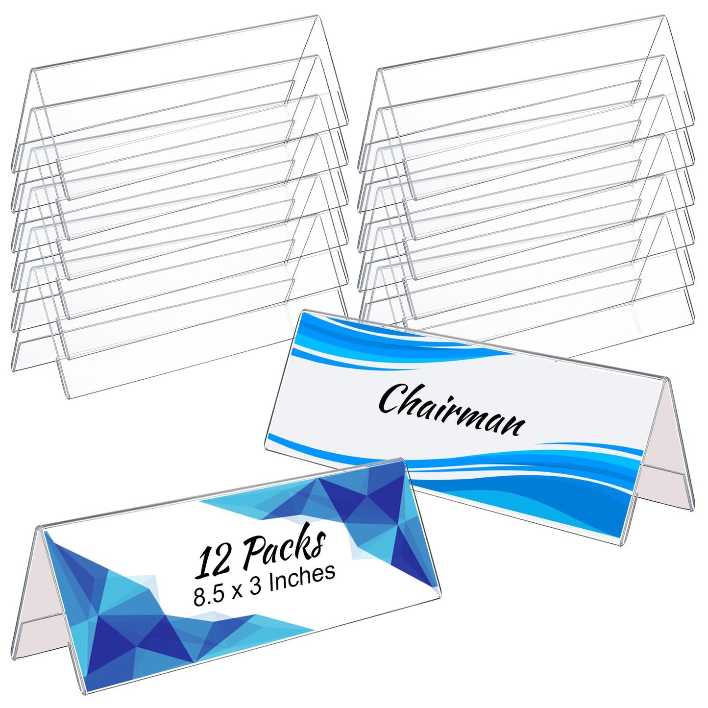 12 Pack Acrylic Name Plates for Desks, 3x8.5 Clear Tent Nameplate Display for Office Conference, Thickness: 2.1mm, Single Weight: 110g Reusable Name Tent Holder for Business Event