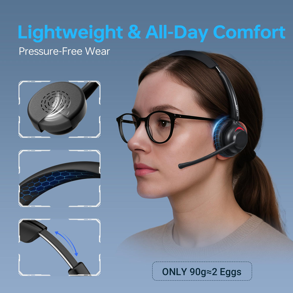 Blucalm Wireless Headset with Mic for Work - V5.4 Headset with Noise Canceling, PC Headphones with Mic Mute & USB Dongle, Smart Dock with Touch Screen for Work from Home, Teams, Zoom