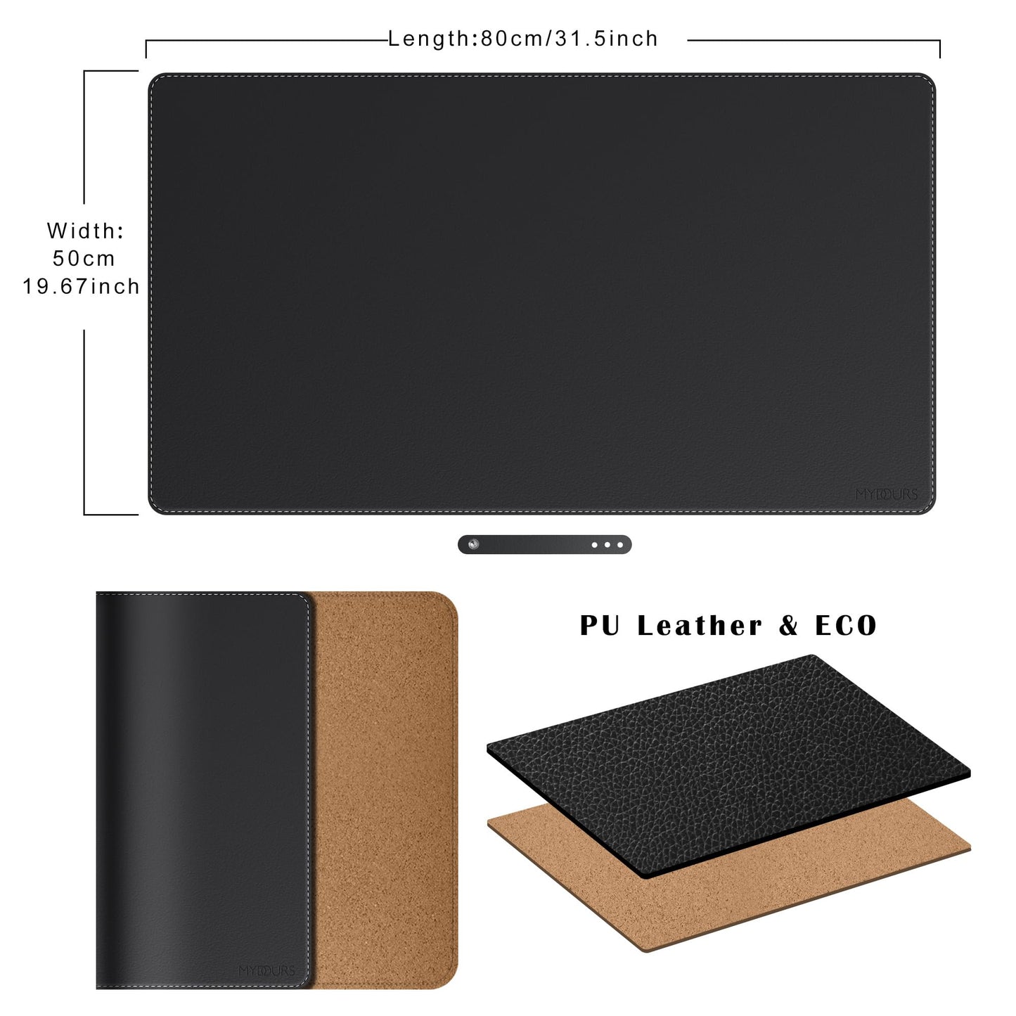 Mydours Dual-Sided PU Leather Desk Mat 31.5"x19.7" - Extra Large Cork Backing Mouse Pad for Office & Home, Premium Writing Surface, Waterproof Computer Desk Pad Protector for Laptop and Keyboard