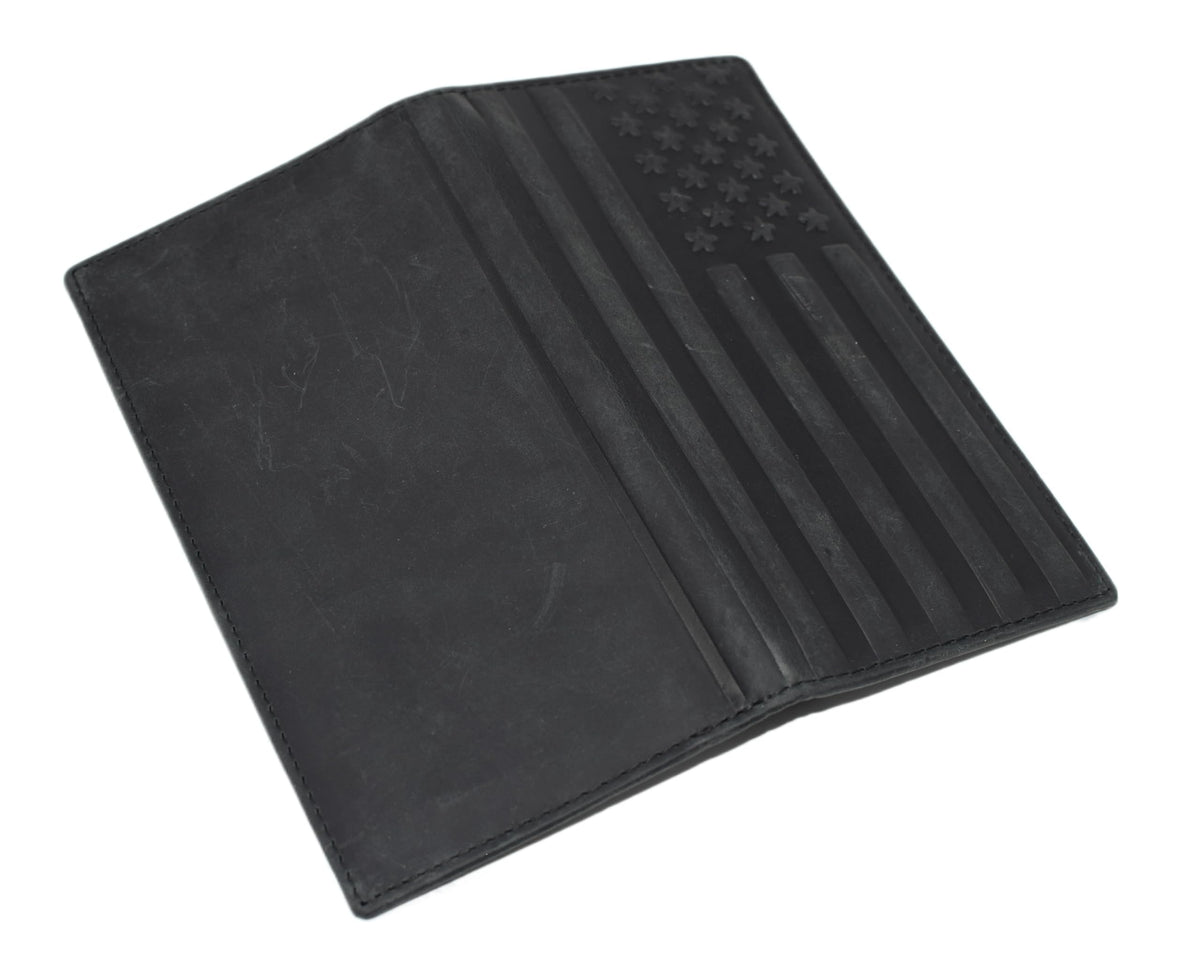 American Flag Checkbook Cover Vintage Leather Patriot Cowboy Wallet for Men (Black)