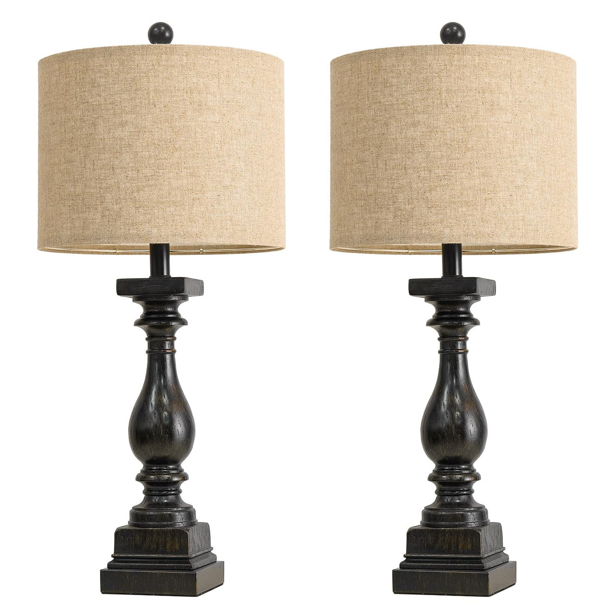 BOBOMOMO 27" Farmhouse Black Table Lamp Set of 2 with USB A+C for Bedroom Living Room Vintage Rustic Traditional Nightstand Bedside Lamps Retro Side Table Lamps (Blubs not Included)