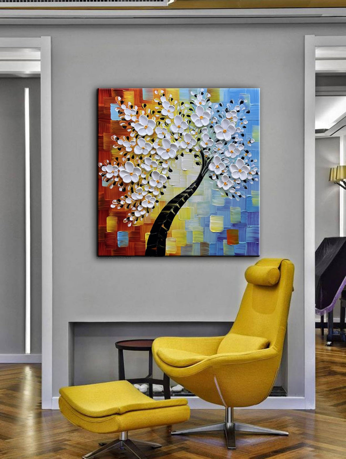 YaSheng Art - 24x24inch Wall Art,Hand Painted oil painting, Modern Abstract Floral Oil Painting, Dining Room Wall Decor, Bedroom Wall Decor, 3D Textured Framed White Floral Paintings, Modern Home Office Wall Decor