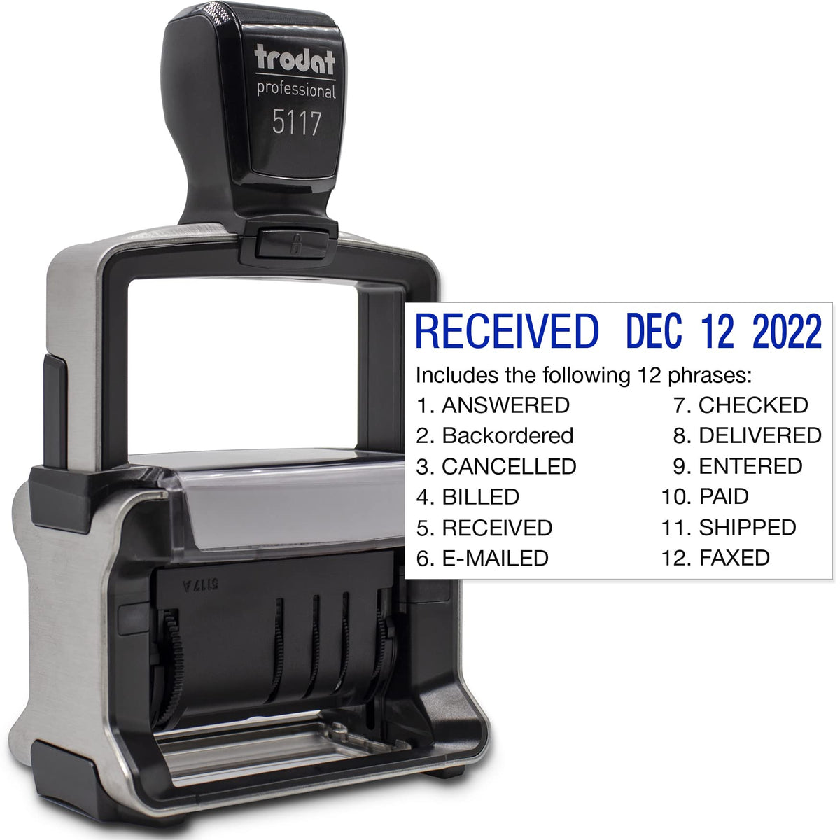 Rubber Stamp Creation - 5117 Professional 12-Message Stamp w/Dater, Self-Inking, Blue Ink Color