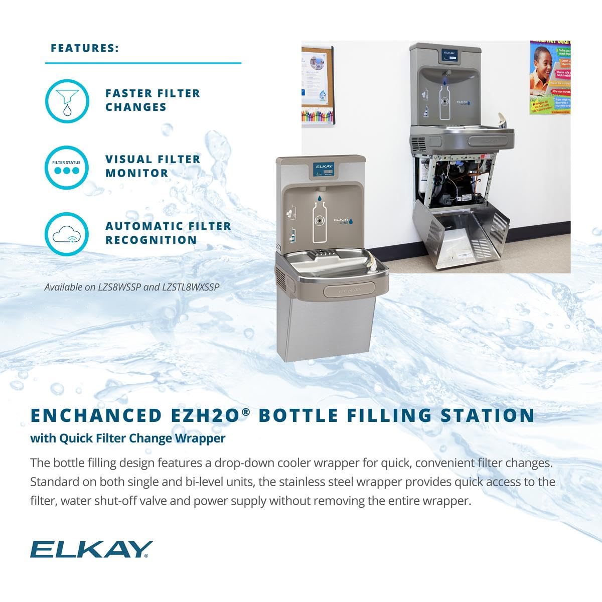 Elkay LZS8WSSP Enhanced Bottle Filler & Single ADA Cooler Refrigerated Stainless High Capacity Lead Drop Down Wrapper