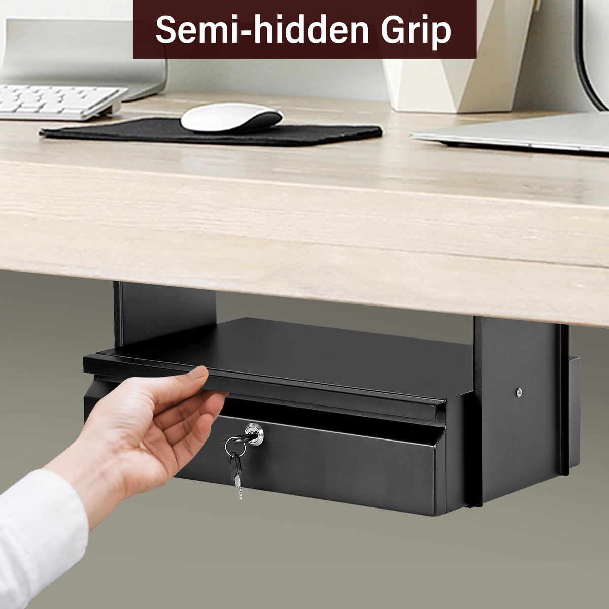 Toriexon Under Desk Drawer 15.7" x 11.8" x 4.3", Under Desk Pull Out Drawer with Lock and Keys, 4.3” & 7.5” Optional Bracket Height, Storage Organizer for Workbench with Drawers