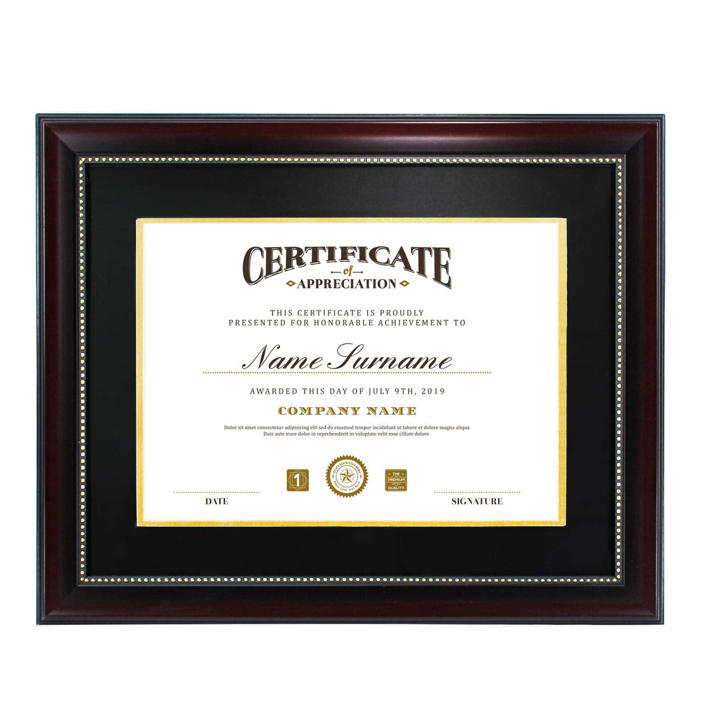 GraduatePro 8.5x11 Diploma Frame with Black Over Gold Mat or Display 11x14 Document without Mat, CPA License Frame, UV Protection Acrylic, Mahogany with Gold Beads