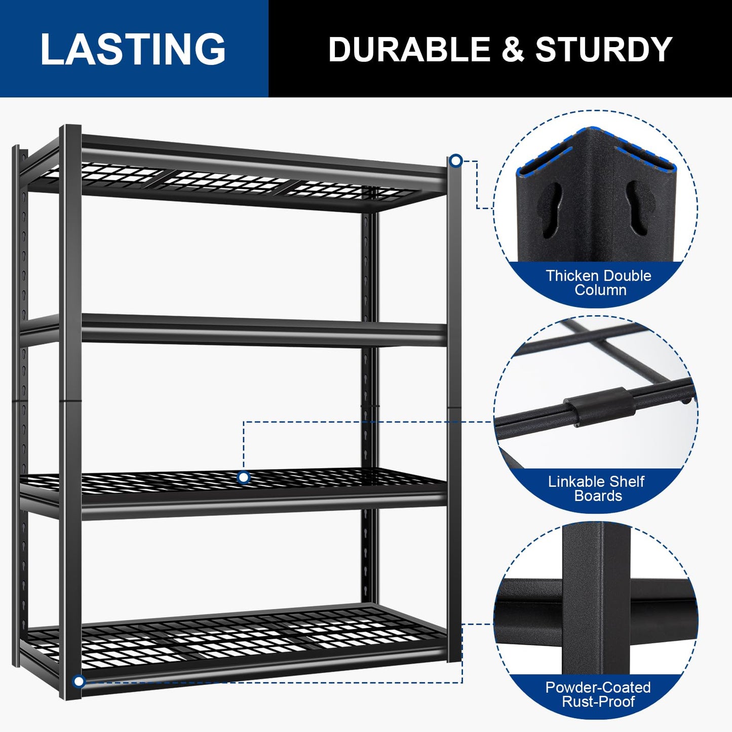 BILT HARD 4-Tier Metal Garage Storage Shelves, 46" W x 24" D x 72" H Industrial Heavy Duty Garage Shelving with Adjustable Shelf, Steel Utility Shelves for Warehouse, Workshop, Basement