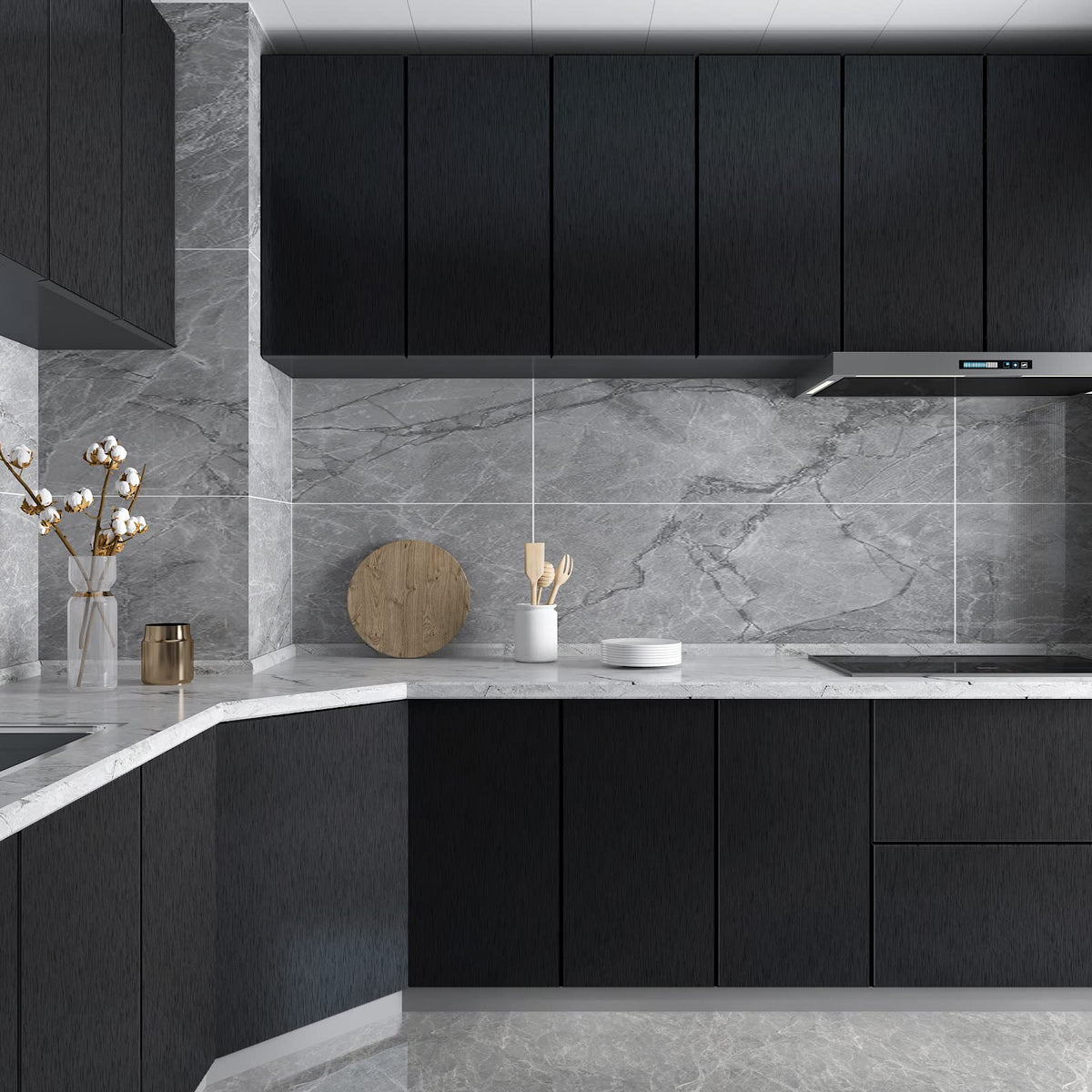 CRE8TIVE Brushed Black Stainless Steel Contact Paper for Appliances 24"x118" Black Peel and Stick Wallpaper Metallic Heat Resistant Waterproof Self Adhesive Vinyl for Kitchen Dishwasher Fridge Cabinet