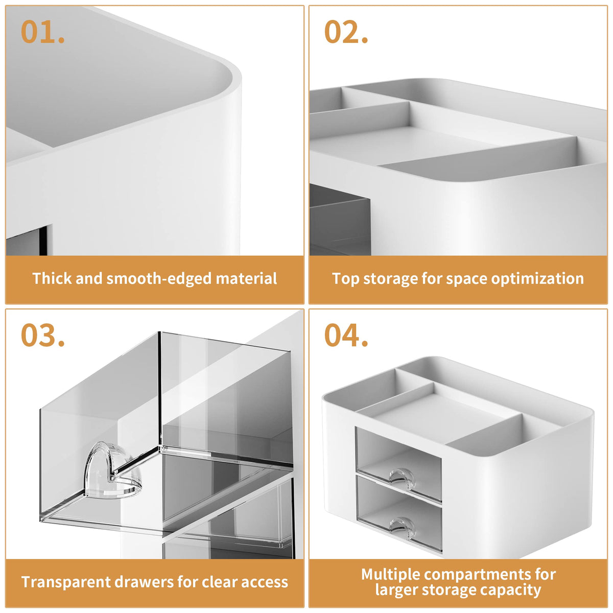 Marbrasse Pen Organizer with 2 Drawer, Multi-Functional Pencil Holder for Desk, Desk Organizers and Accessories with 5 Compartments + Drawer for Office Art Supplies (White)