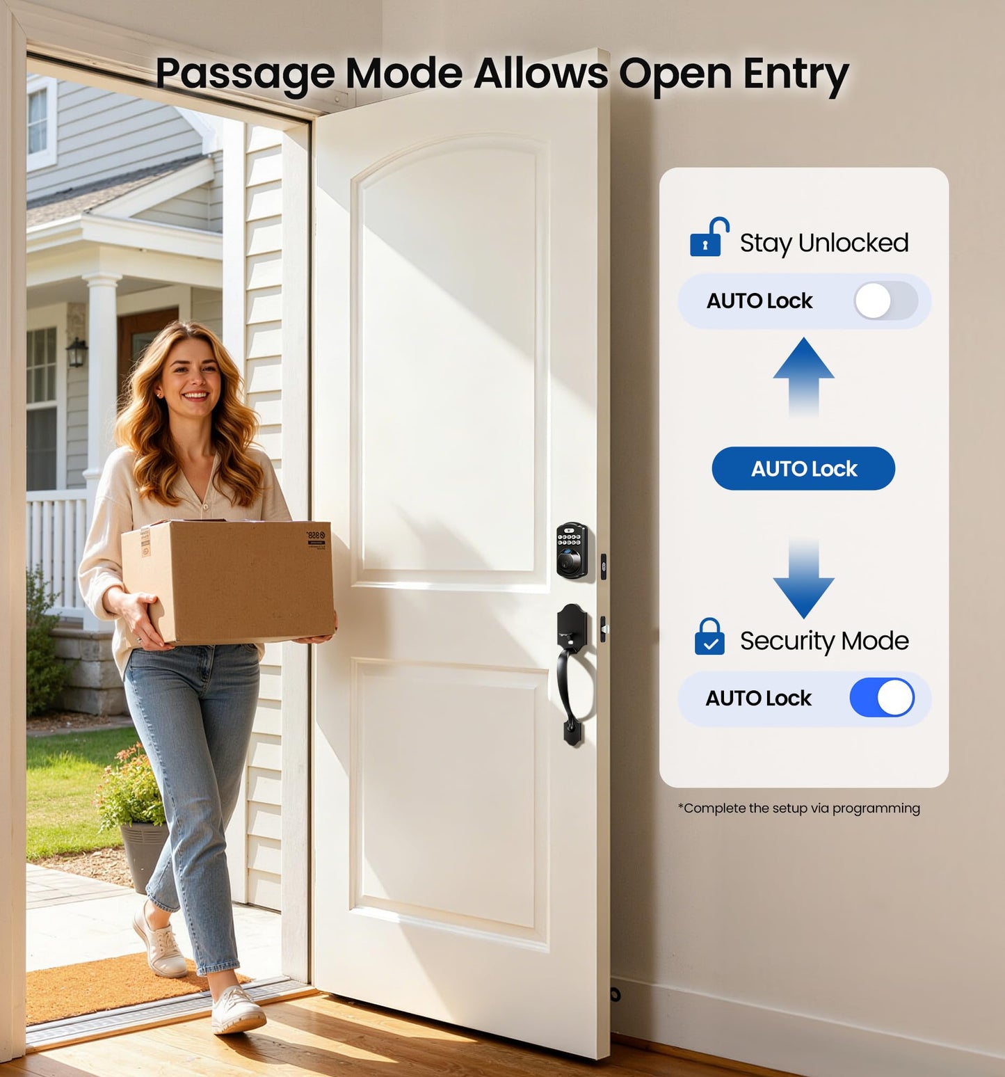 Veise KS02A Fingerprint Keyless Entry Door Lock, Auto Lock, Electronic Keypad Deadbolt for Front Door, Biometric, Anti-Peeping Password, Easy Install, Matte Black