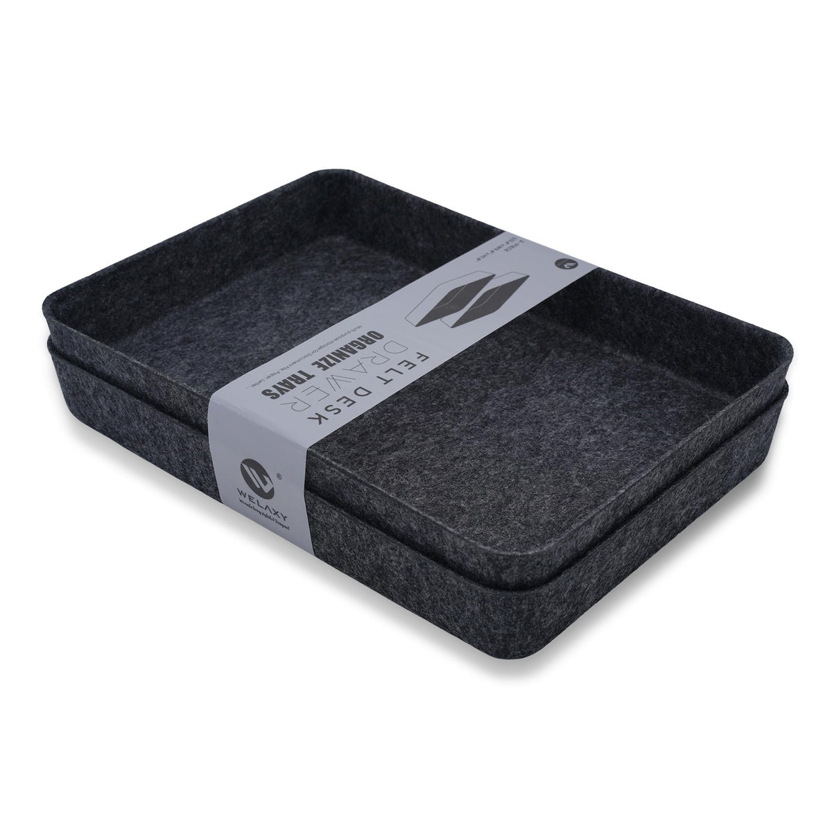 Welaxy 2-piece Office desk drawer organizer tray letter-size documents paper book file Folder Holder storage bins (Charcoal)