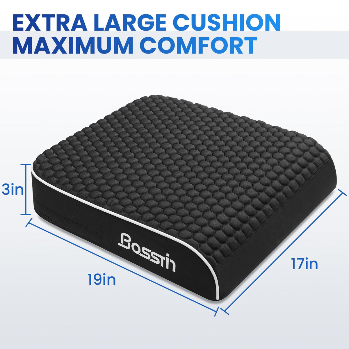 Extra Large Office Chair Cushion (19"x17"x3"), Seat Cushion with Honeycomb Message Dots & High-Resilient Foam for Back & Tailbone Pain Relief, Butt Pillow for Long Sitting, Car Seat, Wheelchair, Floor