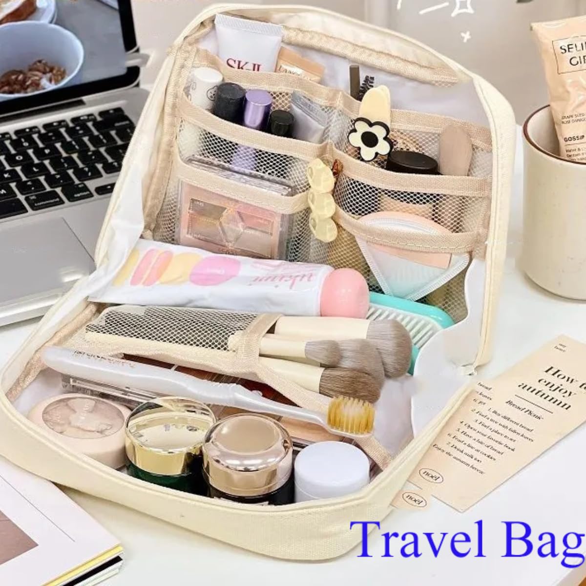 Fcteap Pencil Case Pouch Box Cute Kawaii Large Capacity Aesthetic Zipper Pen Holder Organizer Bag for Office Workspace Supplies Desk Accessories Travel (Off-White)