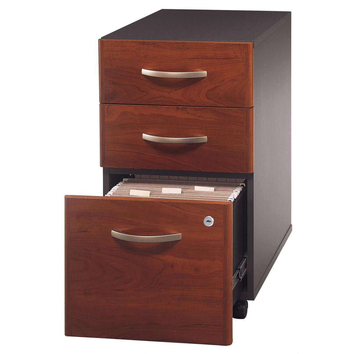 Bush Business Furniture Series C 3 Drawer Rolling File Cabinet in Hansen Cherry, Fully Assembled Under Desk Storage with Wheels for Home and Professional Office