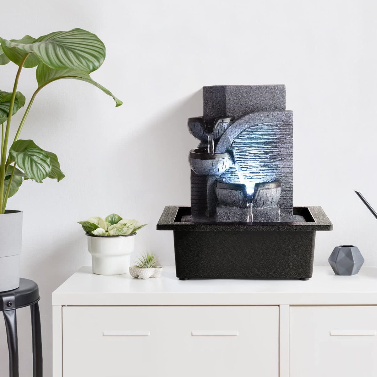 WICHEMI Tabletop Water Fountain with LED Lights Indoor Waterfall Fountains Relaxing Water Feature Indoor Fountains Zen Meditation Desktop Fountain for Home Office Bedroom Decor (Style 6)