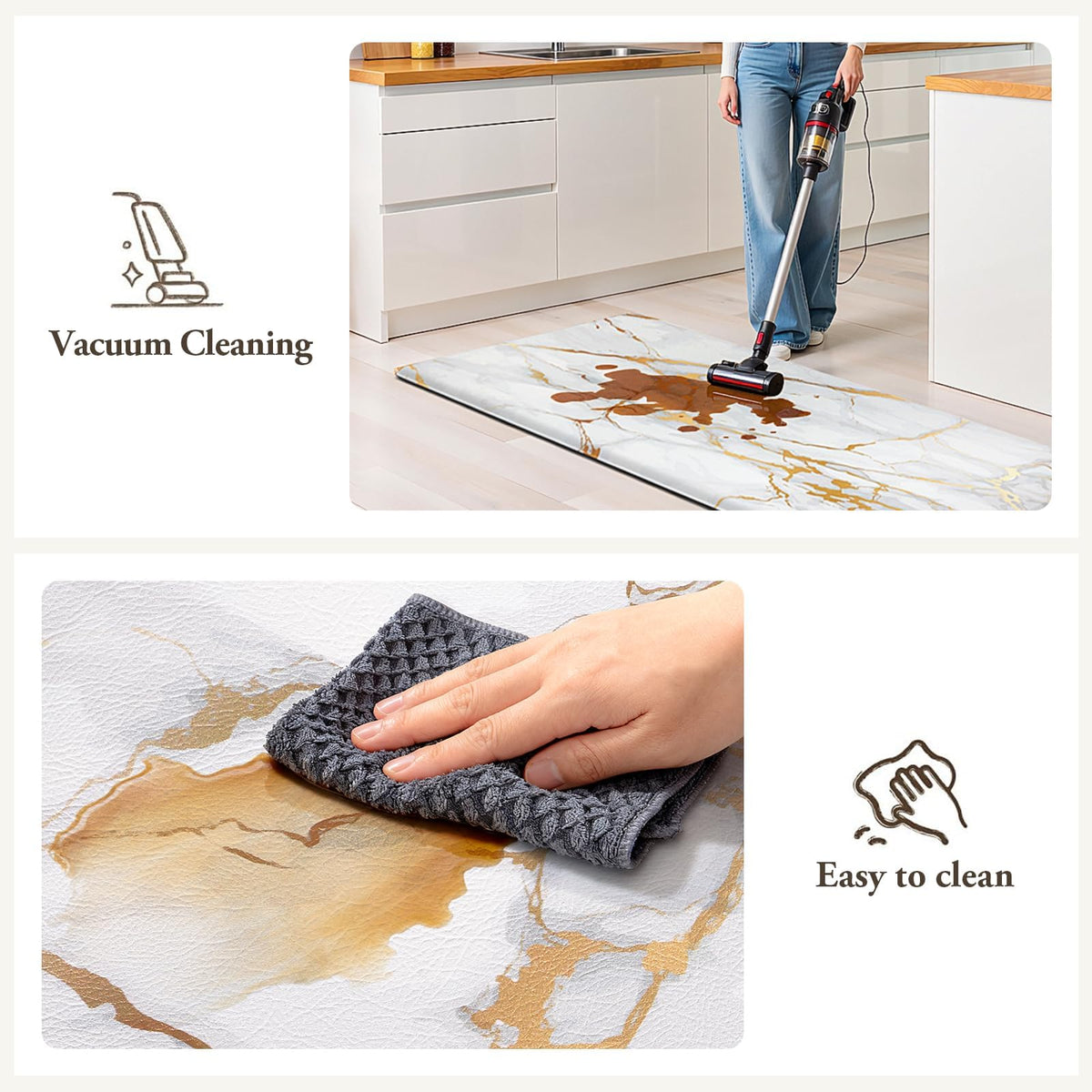 StepLively Kitchen Rugs and Mats, 2-Pack Low Profile Slip Resistant Kitchen Mats for Floor, in Front of Sink and Stove-17.3"*30"+17.3"*47"