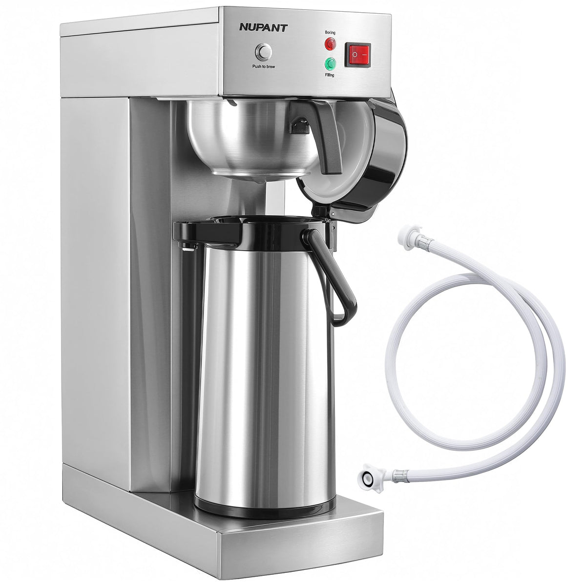 NUPANT Auto-Filling Commercial Airpot Coffee Brewer 2.2L/74oz Dirp Coffee Maker Machine with 24 Hours Hot Thermal Carafe Stainless Steel Pour Over Coffee Dispenser 120V/1450W for Restaurant Office