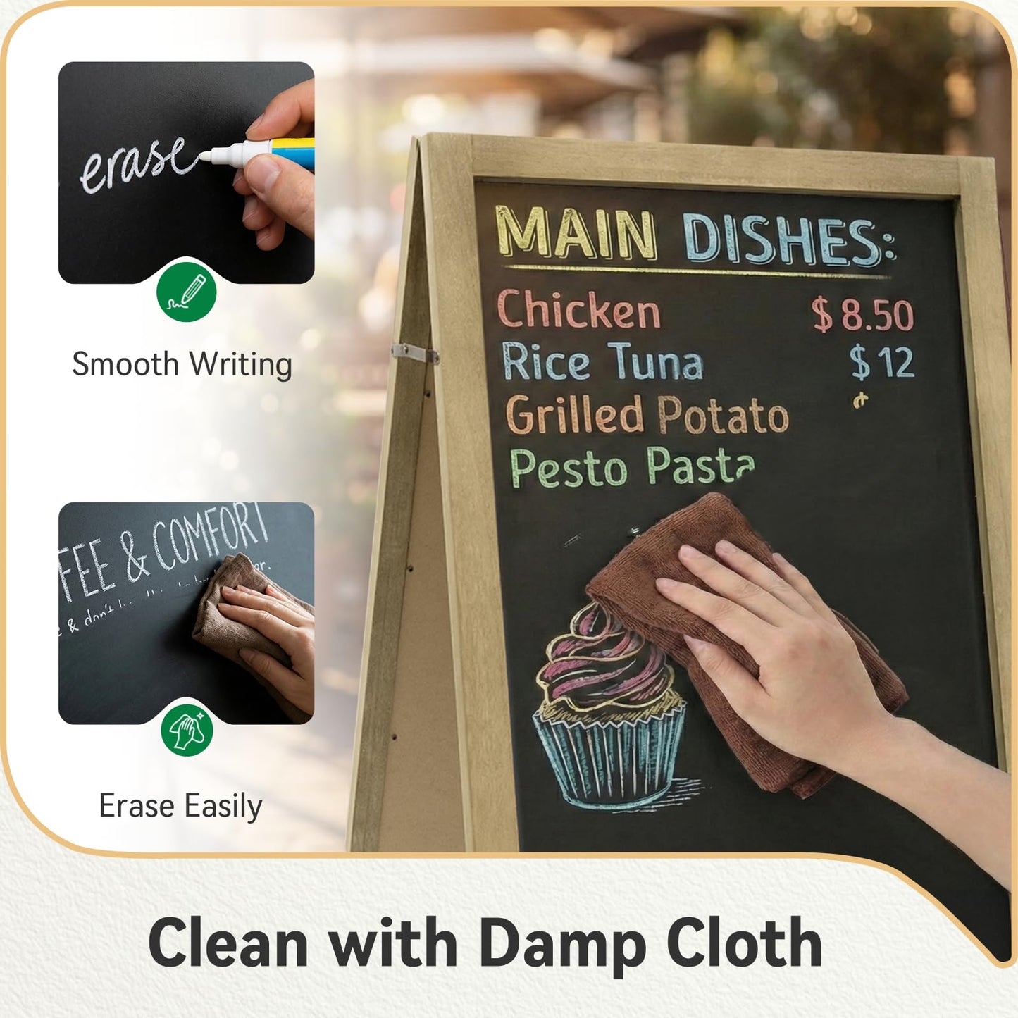 TEAKMAMA A Frame Chalkboard Sign, 40"x20" Extra Large Chalk Board Double-Sided Sidewalk Sign Sturdy Sandwich Menu Board for Restaurant Coffee Shop and Wedding, Grey
