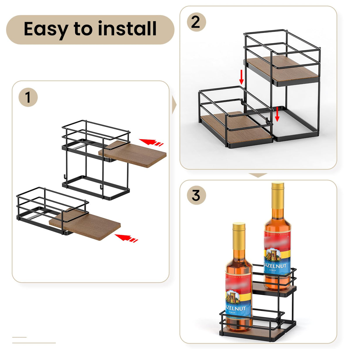THYGIFTREE Coffee Syrup Rack Organizer 4 Bottle Syrup Holder Stand 2-Tier Storage Shelves for Kitchen Coffee Bar Station
