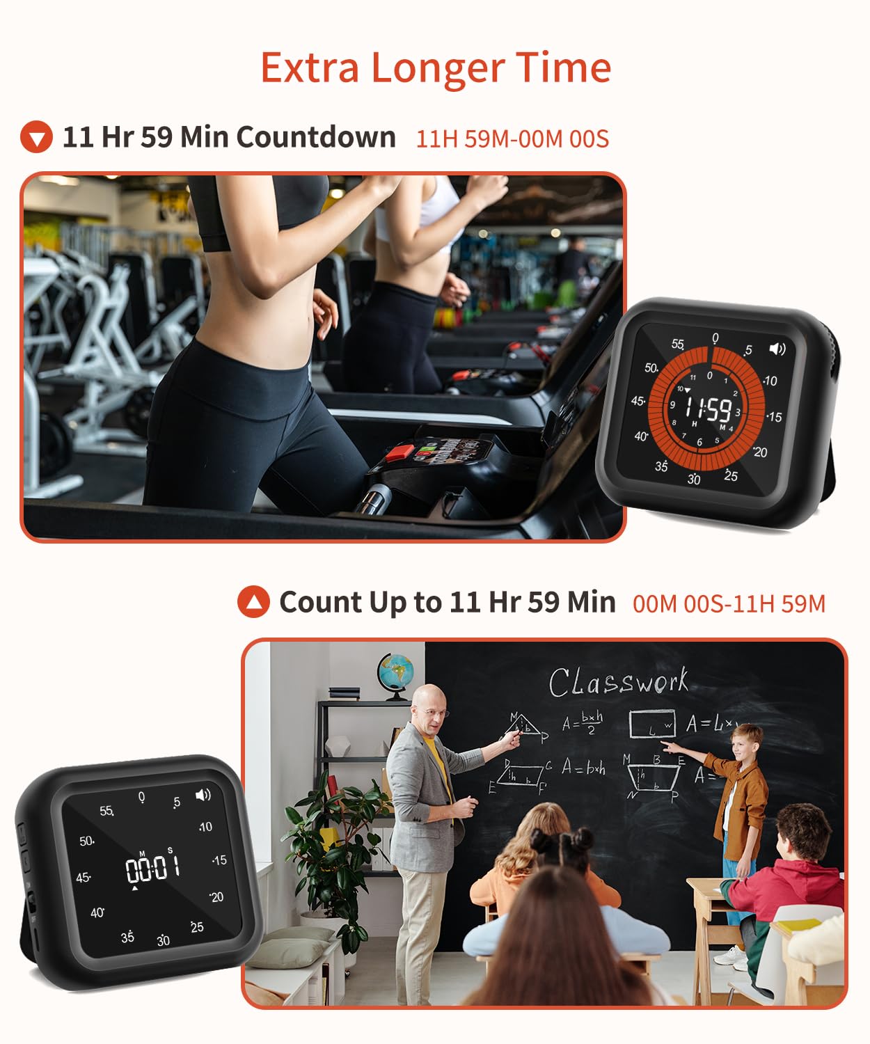 MeesMeek Digital Visual Timer - Large Display Magnetic Countdown Timer with Adjustable Volume and Brightness, 11H59M Memory Function for Kitchen, Classroom, Study Time Management, Seniors & Teachers