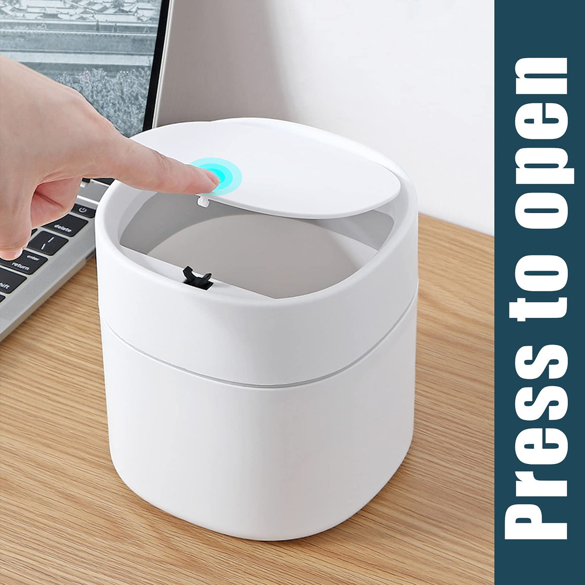 Business King Mini Desk Trash Can with Lid with Trash Bags 180 pcs Press-Top 0.5 Gallon Tiny Countertop Waste Basket Small Table Top Plastic Covered Garbage Bin for Desk Top