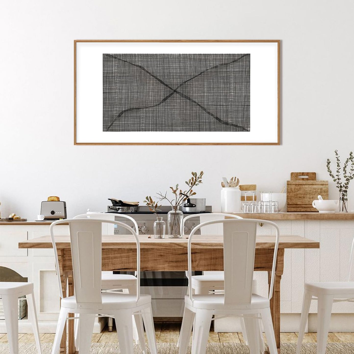 DRACIT Abstract Line Framed Canvas Wall Art Set,Minimalist Black and White Wall Decor,Neutral Geometric Print,Modern Mid Century Boho Artwork for Living Room,Bedroom-20 x40