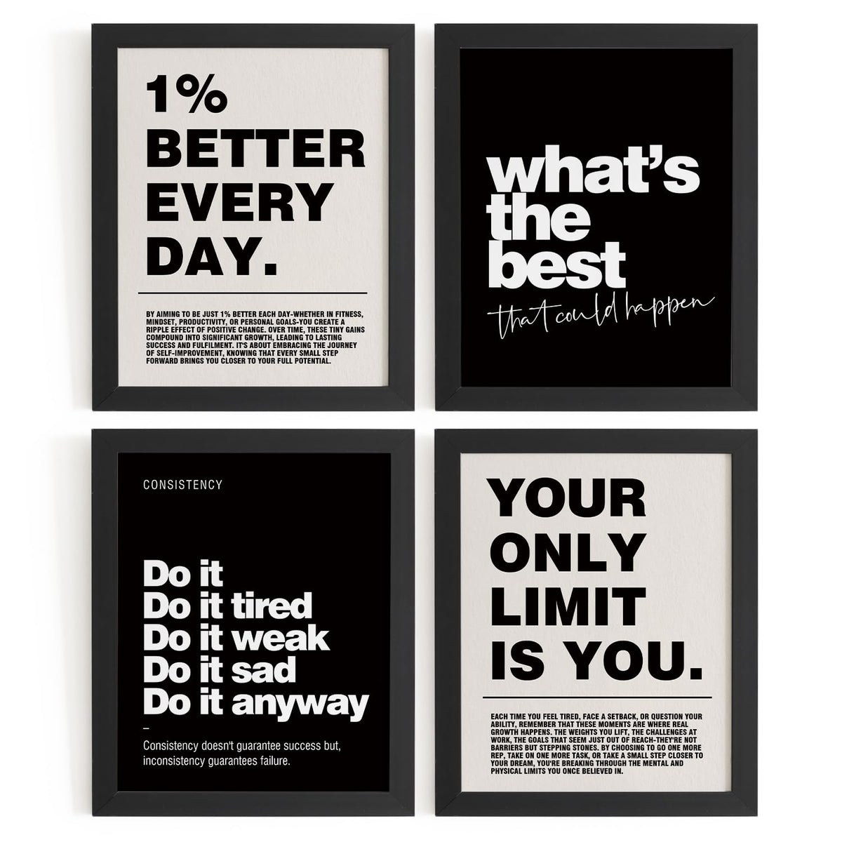 DSHFG Motivational Inspirational Office Wall Art Decor Prints Set of 4, Black Motivational Wall Decor Trendy Retro Posters for Office Home Decor, 8x10 Unframed