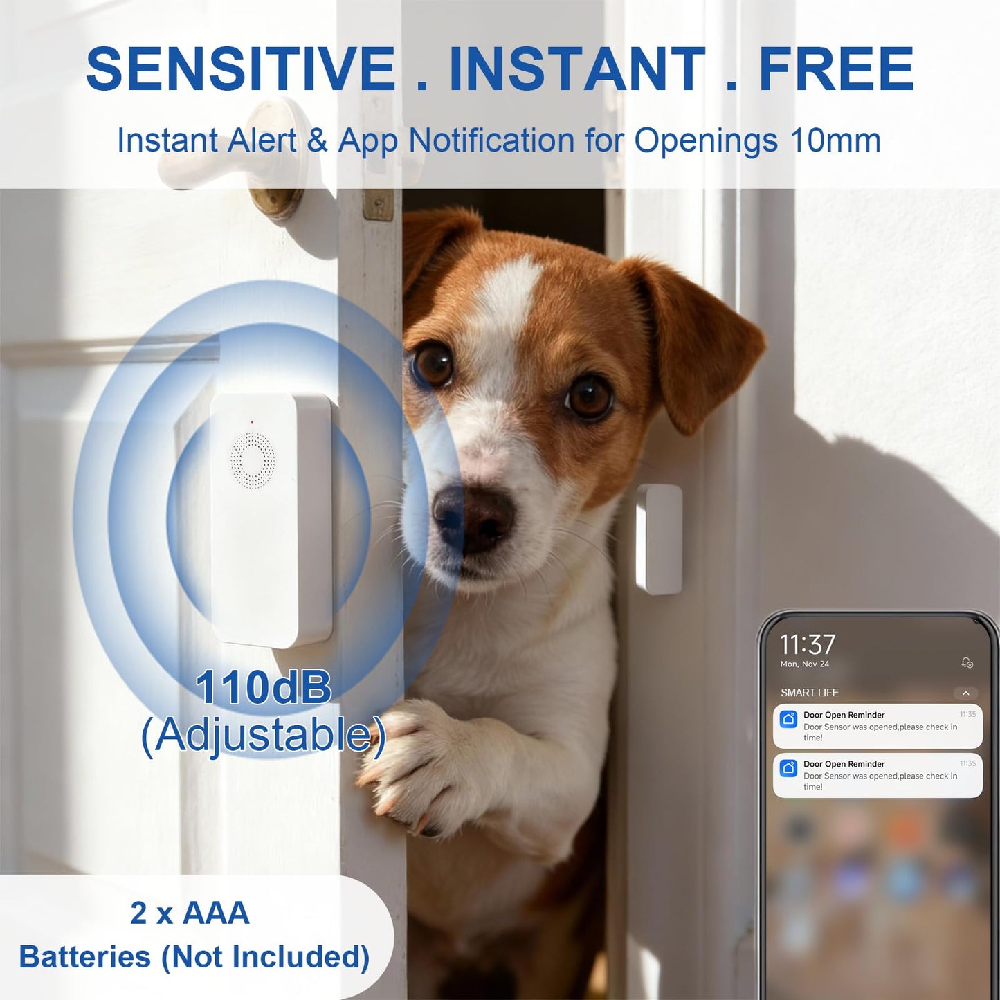 WARROXIDE WiFi Door Window Alarm, Smart Contact Sensor with APP Alerts & Sound Light Alarm, DIY Home Security System for House, Apartment, Office (Battery Not Included)