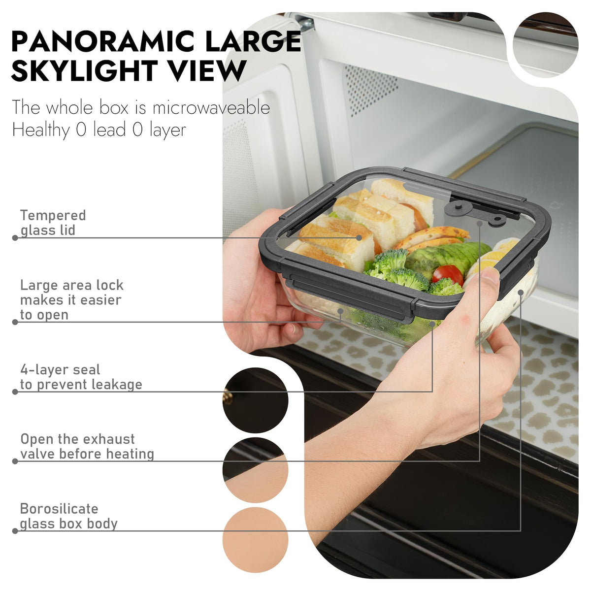 BOROHOUSE 10-Pack Glass Food Storage Containers with Tempered Lids – Borosilicate, Airtight, Oven-Safe (-4°F~950°F), BPA-Free, 4.4 & 1.6 Cup, Leak-Proof, Dishwasher Safe (Gray)