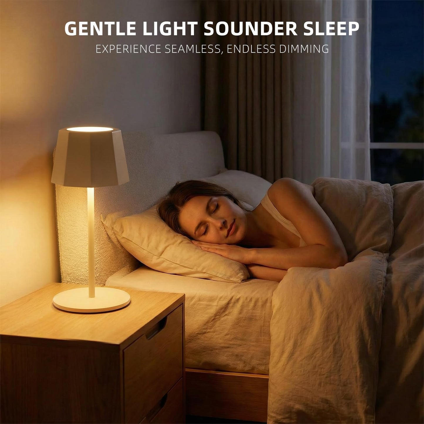 BHOTL Modern 2-in-1 Table Lamp & Bottle Lamp, Pleated Metal Shade Touch Control Lamp | Adjustable Height, Warm Light & RGB, Stepless Dimming, Anti-Tip Design,Trapezoid,Beige