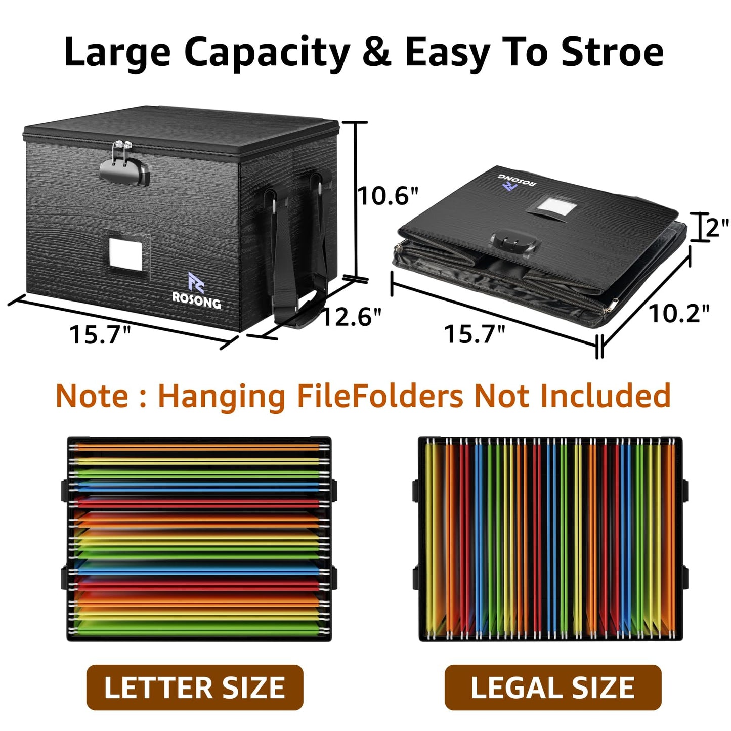 ROSONG Fireproof Document Box File Organizer - Portable Locking Filing Storage Box with Handle Waterproof for Hanging Letter/Legal Folder Important Document
