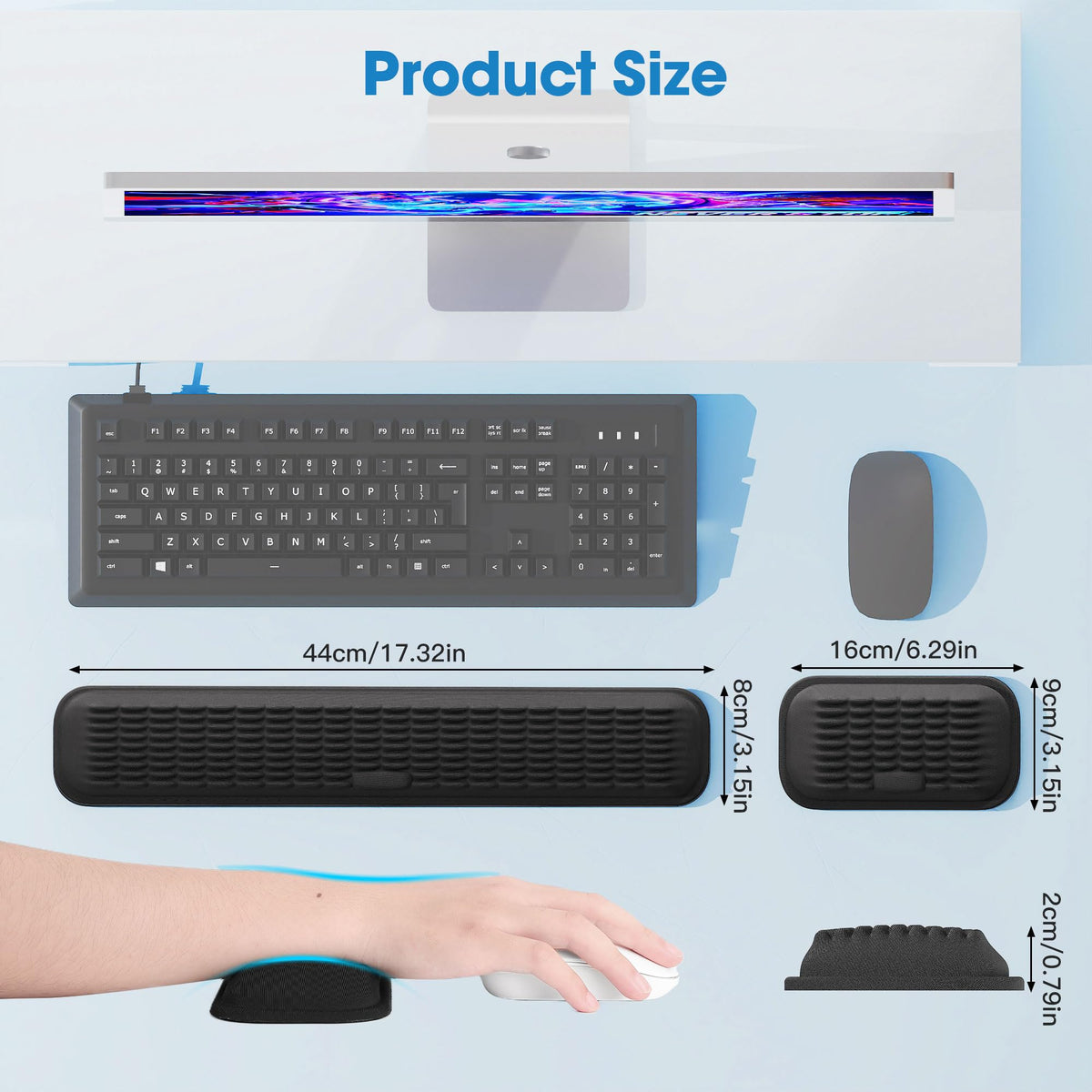 MEKASS Ergonomic Wrist Rest for Keyboard and Mouse, Soft Memory Foam Keyboard Wrist Rest Set with Non-Slip Silicone Base, Easy Typing, Pain Relief, Comfort for Office, Work, Gaming (Classic Black)