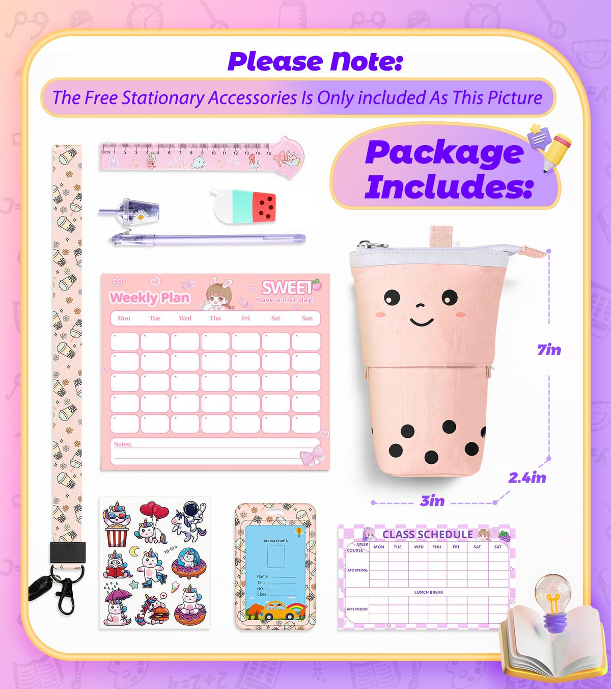 LISEVO Cute Pencil Case for Girls, 9 in 1 Set Boba Standing Up Pencil Bag Pouch Holder for Students Teens, Japanese Back to School Supplies Stationary Bags Set, Pen Holder Box Choice for Girls