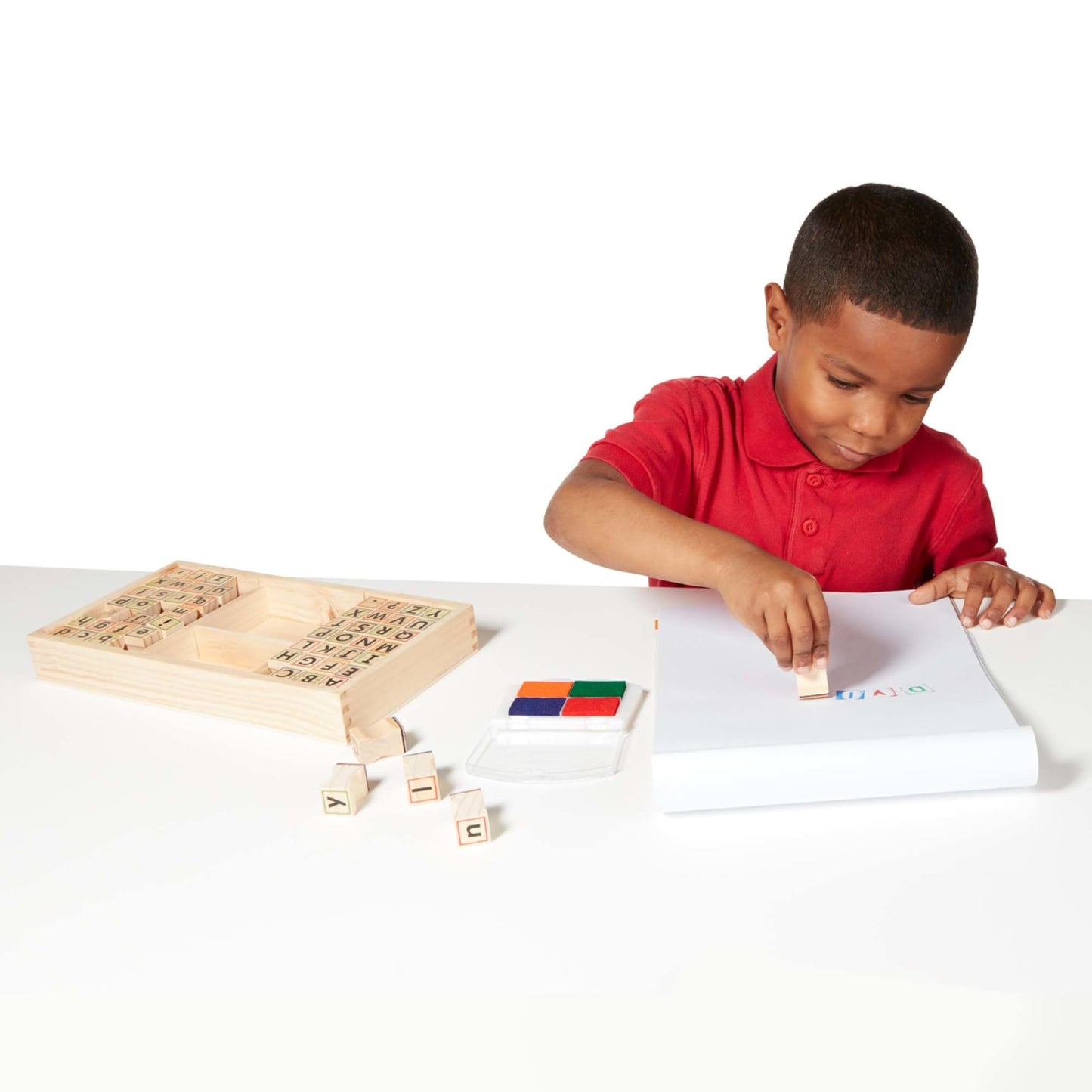 Melissa & Doug Wooden Alphabet Stamp Set - 56 Stamps with Lower-Case and Capital Letters Preschool Writing Toys, ABC Stamps, Kids Arts & Crafts, Letter for Kids Ages 4+