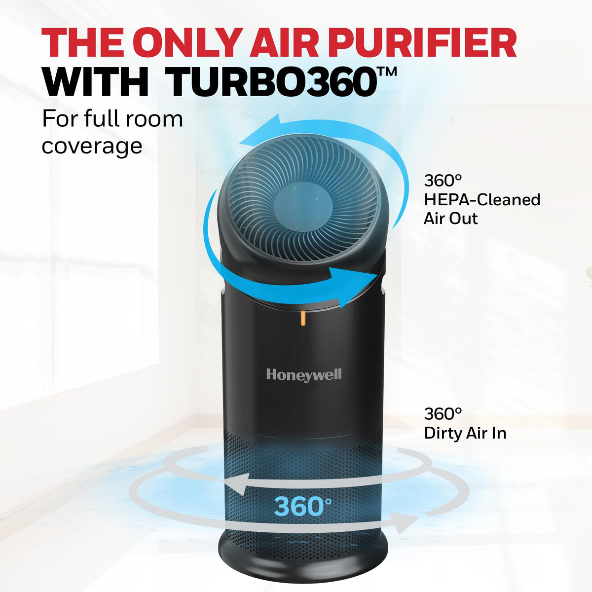 Honeywell Allergen Plus™ 3-in-1 HEPA Air Purifier, Fan & Air Circulator, 1928 Ft² Rooms in 1 hour, Air Quality Sensor, Sleep Mode, Reduces Allergens, Pet Dander, and Odors, Black, HPA6000B