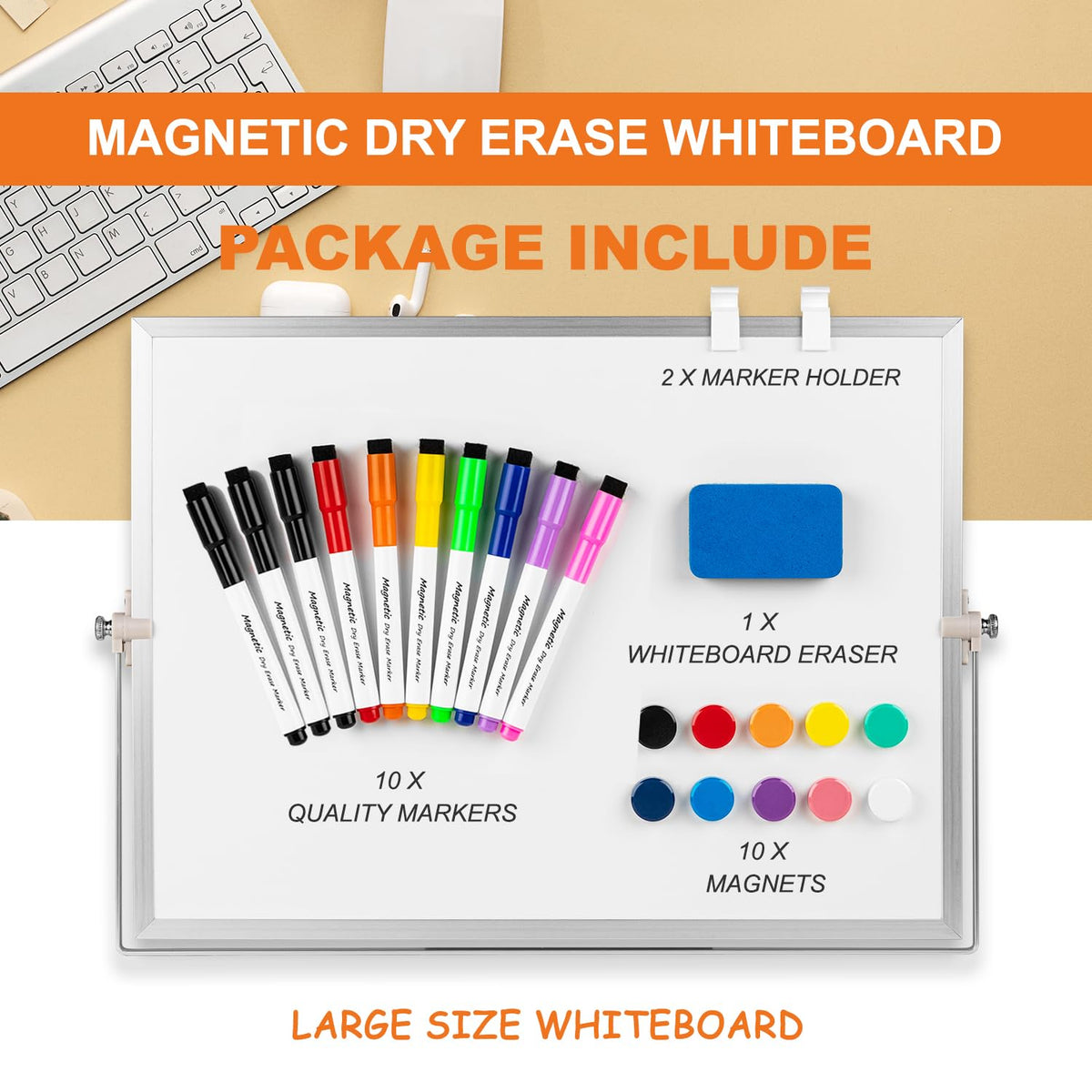 Dry Erase WhiteBoard, Aisuoker 16 x 12inch Magnetic Desktop Whiteboard with Stand, 10 Markers, 10 Magnets and 1 Eraser, Portable Double-Sided White Board for Kids Drawing Memo to Do and List Wall
