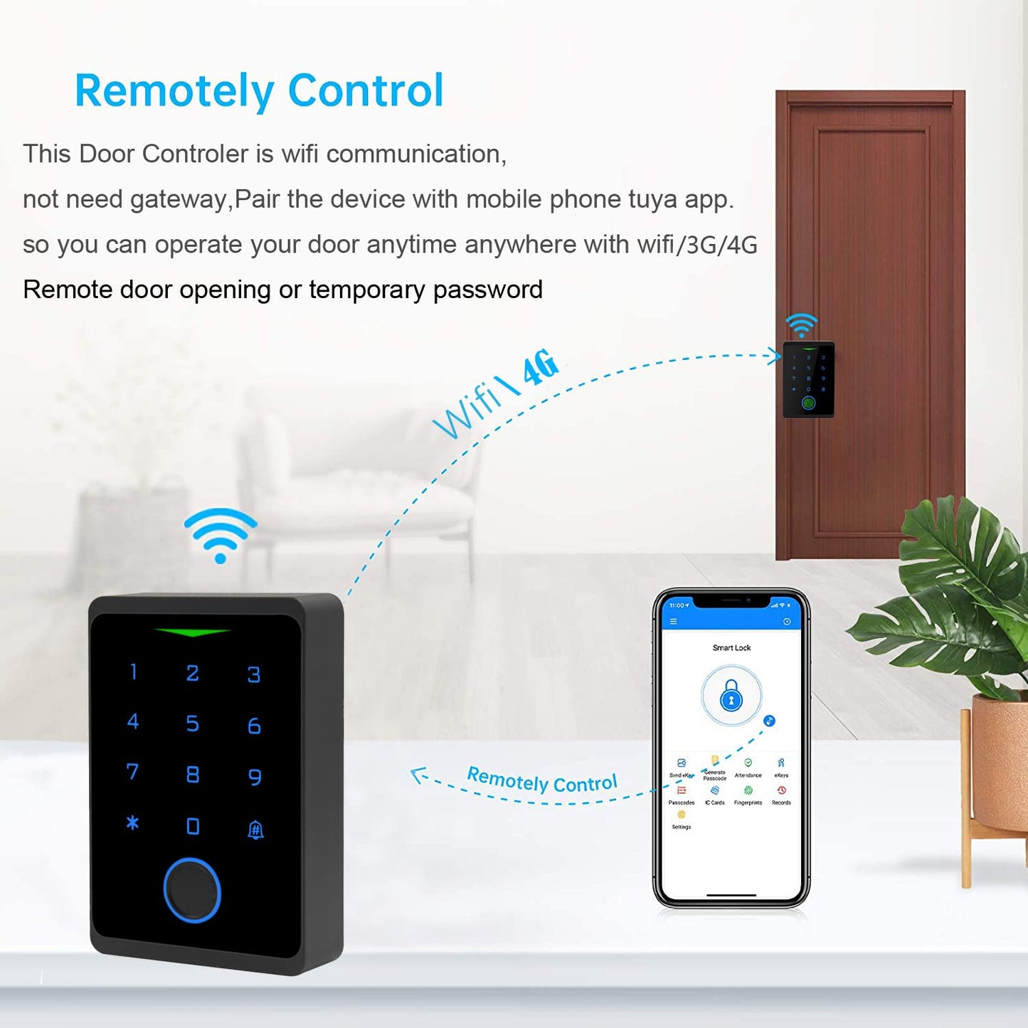 BSTUOKEY WiFi Access Control Keypad,Fingerprint Controler,125khz Card,Lock Opener,Mobile APP Door Keypad,Remote Control Door Lock,Entry Gate Keypad,IP66 Watreproof,1000 User,10pcs Card Free