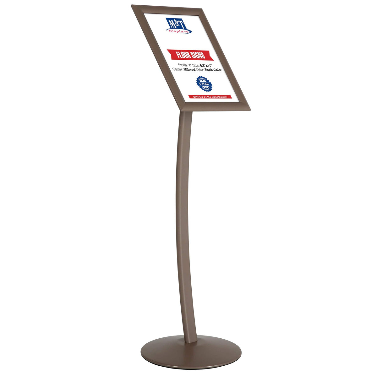 M&T Displays Curved Menu Board, 11x17 Pedestal Sign Holder Earth Color Floor Standing Aluminum Front Loading Easy Open Poster Message Advertisement Holder For Restaurant Cafe Hotel