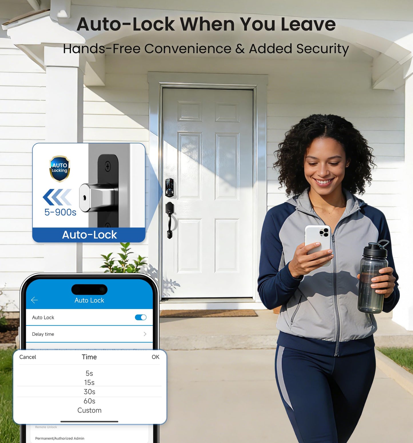 Veise VE07-H Fingerprint Smart Locks for Front Door with Handle Set, App Control, Keyless Entry Keypad Deadbolt, Digital Electronic Touchscreen, Easy Install, Auto Lock, Matte Black