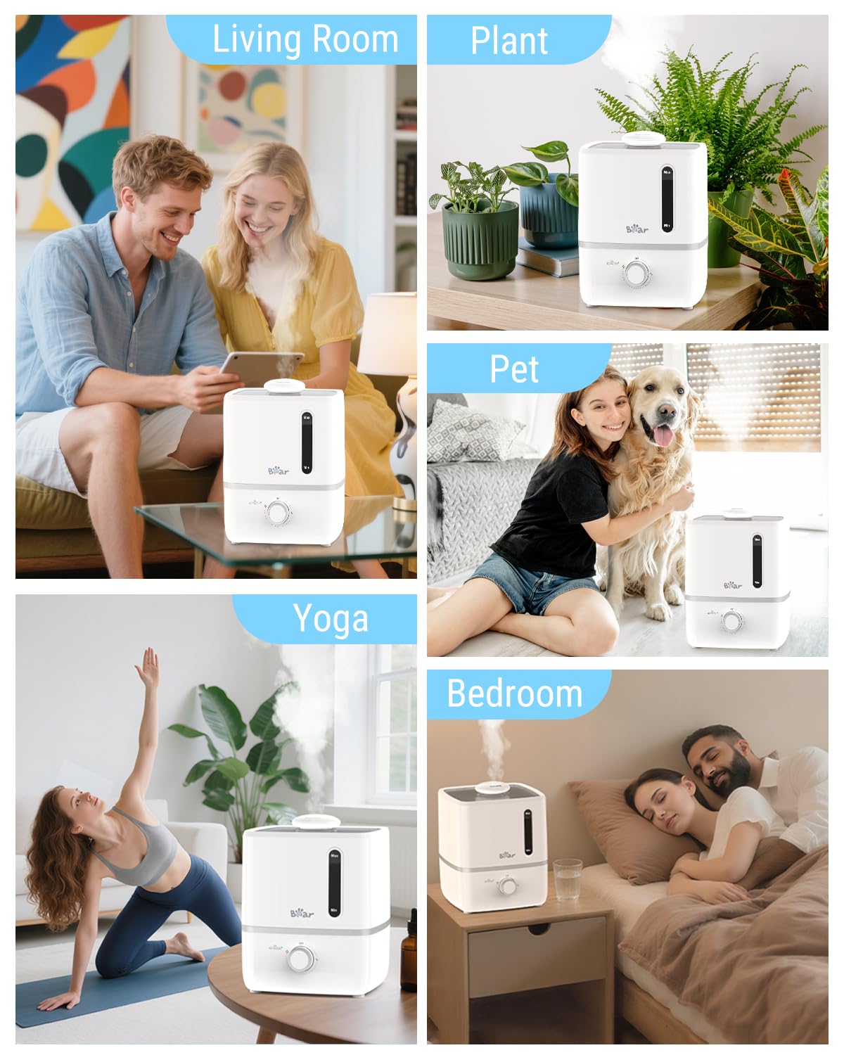 Bear Humidifiers for Bedroom, 2.5L Cool Mist Humidifiers and Oil Diffuser, Quiet Rapid humidifiers for Home Whole House, with Adjustable Mist Output and Auto Shut-off, White