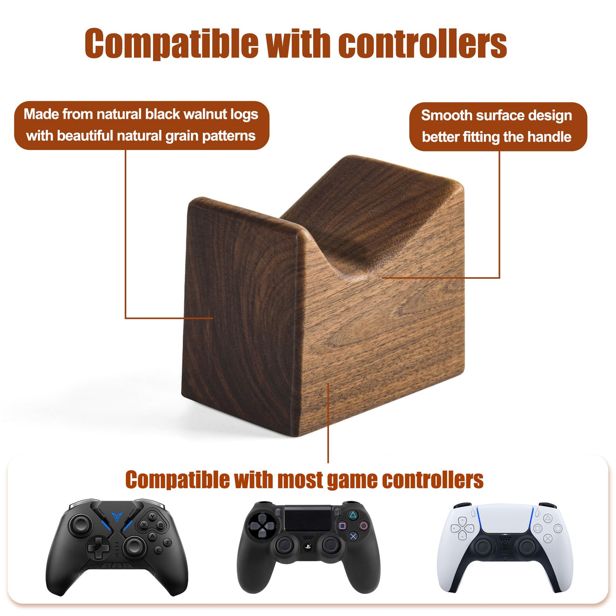 Damuzhi Headphone Stand with Gaming Controller Holder, Walnut Wood Headphone Stand with Gifts for Gamers, Gaming Accessories for Desk