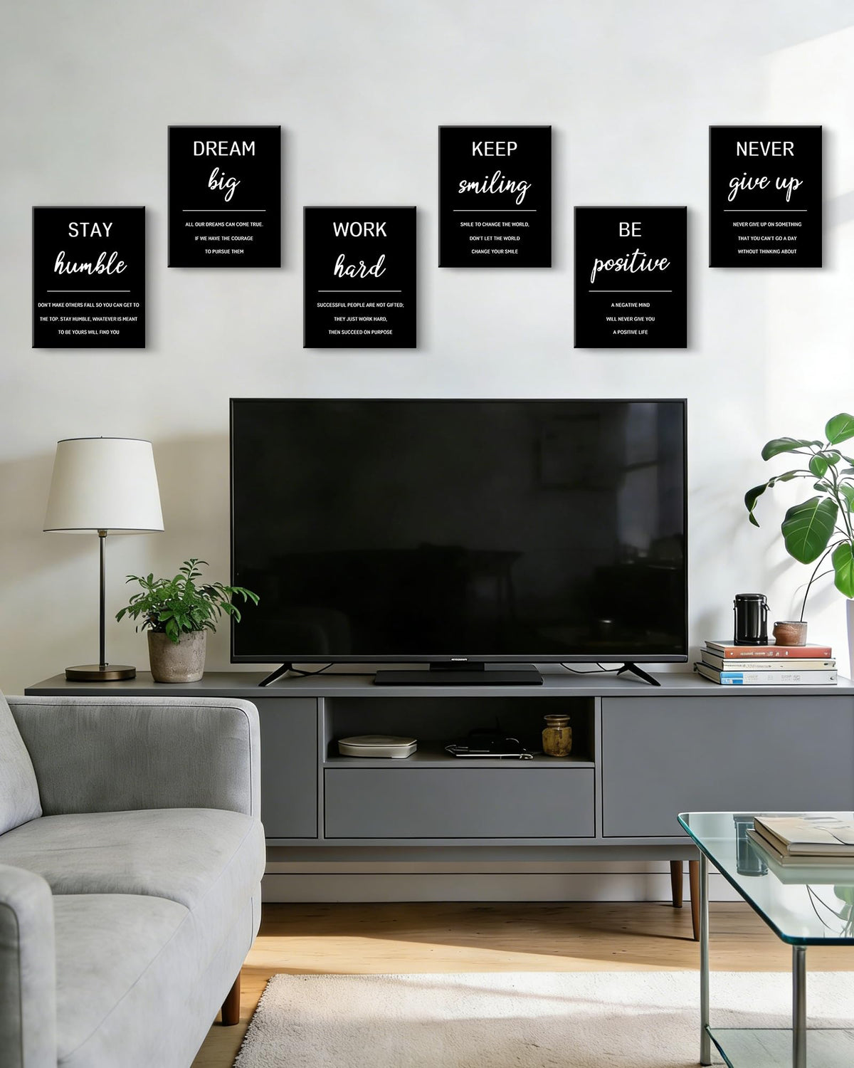 KUVIOKE Inspirational Framed Wall Art Motivational Quotes Wall Decor Encouraging Office Posters Positive Affirmations Sayings for Classroom Bedroom Living Room Ready to Hang Set of 6, 8x10in (Framed)