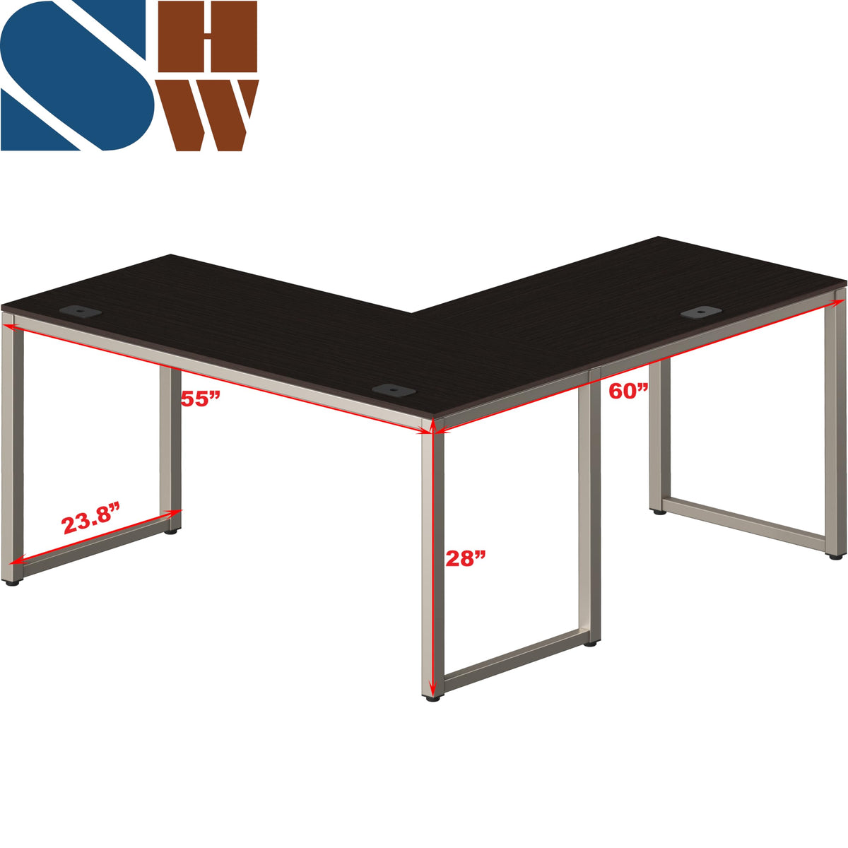 SHW 55 x 60 Inches Commercial-Grade L-Shape Corner Office Computer Desk, Espresso