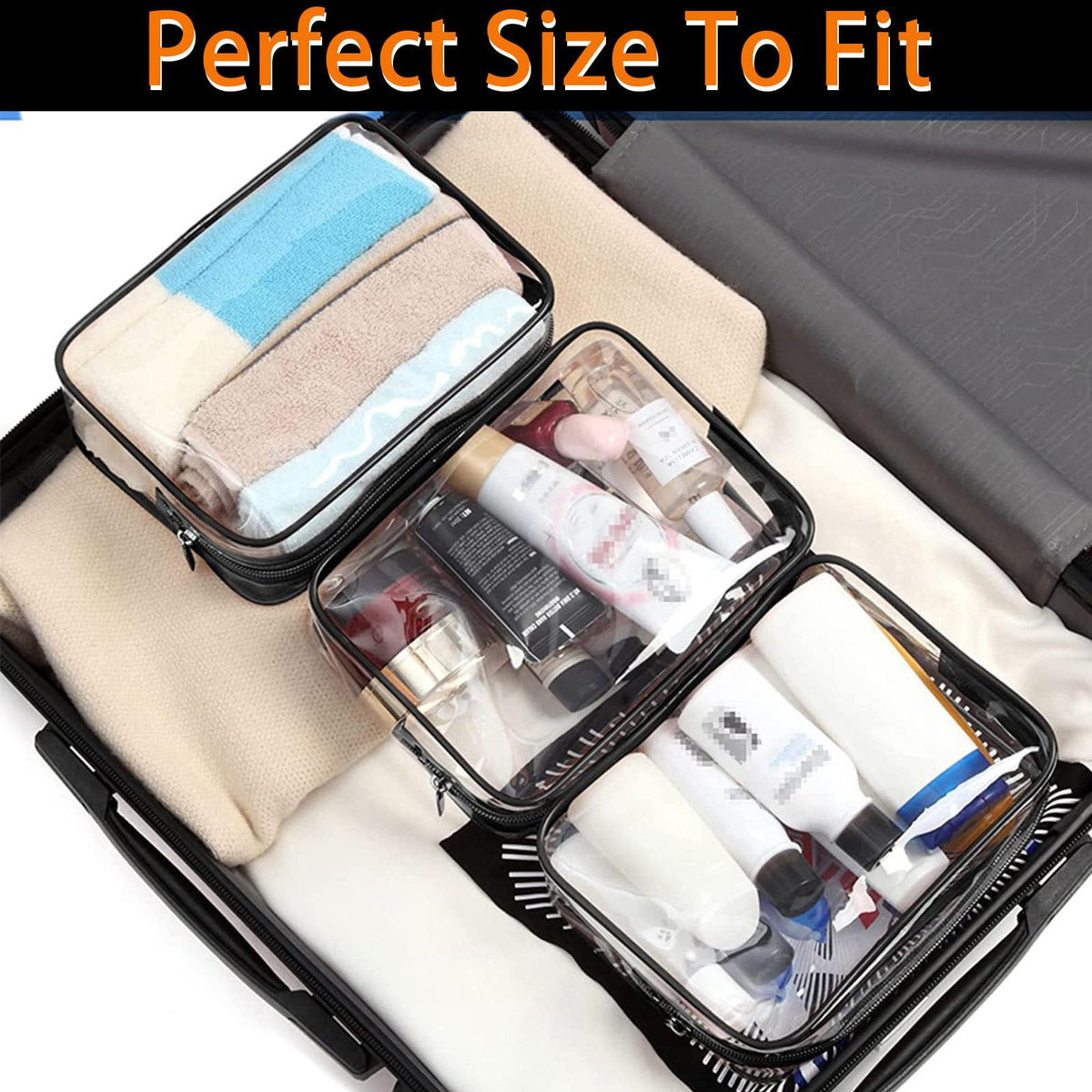 YOQIVEXU 6 Pieces Clear Cosmetics Bag Bulk, TSA Approved Toiletry Bag for Travel, PVC Zippered Clear Pouch Cosmetic Makeup Bag Waterproof Vinyl Plastic Organizer Case for Vacation Bathroom (Large)