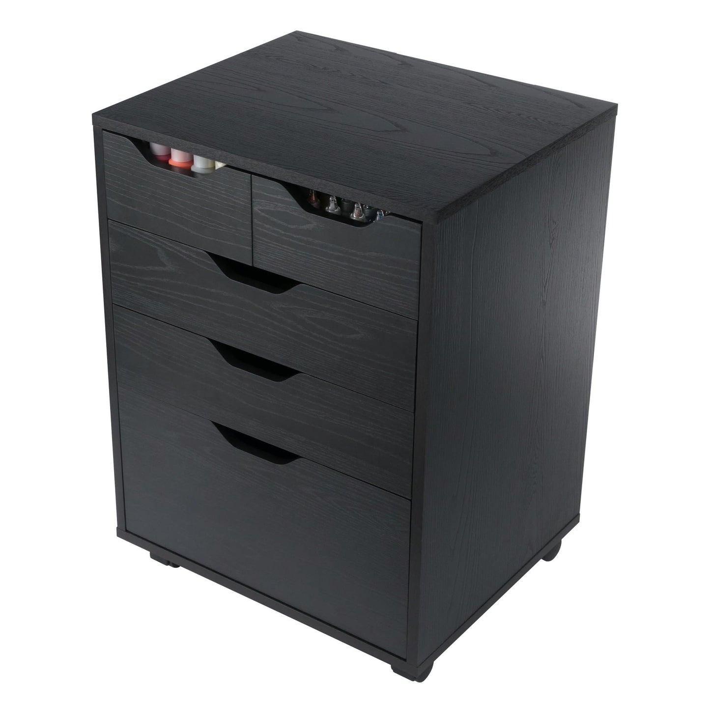 Winsome Halifax Mobile Storage Cabinet with 5 Drawers in Black, Stylish & Functional Home Storage Cabinet for Filing, Kitchen Organization, Moveable Furniture for Office, Dorms, Apartments